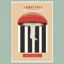 Generate a vintage poster with the title 'Amanita Muscaria' featuring piano keys