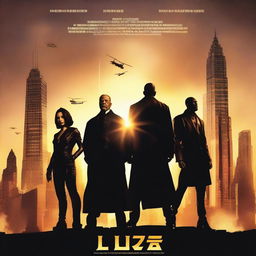 A captivating movie poster featuring a dramatic scene with the main characters in an epic pose