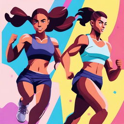 A lively and energetic illustration of strong young individuals, showcasing their physical strength and determination