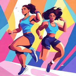 A lively and energetic illustration of strong young individuals, showcasing their physical strength and determination