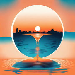 Generate a poster with the title 'Decímetro' featuring water and an orange sky