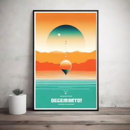 Generate a poster with the title 'Decímetro' featuring water and an orange sky