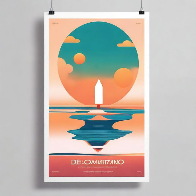 Generate a poster with the title 'Decímetro' featuring water and an orange sky