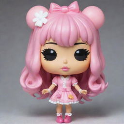 A Funko Pop figure designed in Gyaru style, complete with trendy, extravagant Japanese street fashion and dramatic makeup.