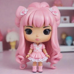 A Funko Pop figure designed in Gyaru style, complete with trendy, extravagant Japanese street fashion and dramatic makeup.