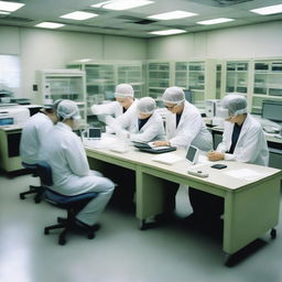 A laboratory scene with people lying or sitting with electrodes on their heads