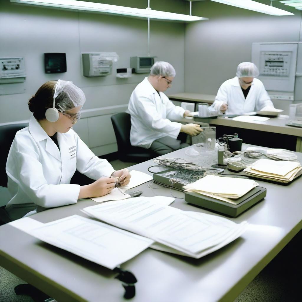 A laboratory scene with people lying or sitting with electrodes on their heads