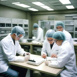 A laboratory scene with people lying or sitting with electrodes on their heads