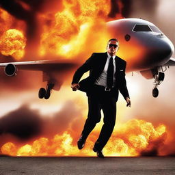 A movie poster of a secret service agent on a flaming plane