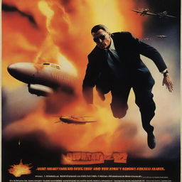 A movie poster featuring a secret service agent on a flaming plane