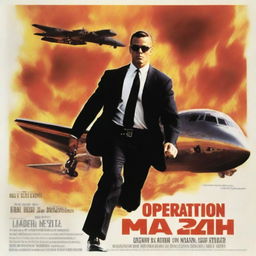 A movie poster featuring a secret service agent on a flaming plane