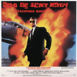 A movie poster featuring a secret service agent on a flaming plane