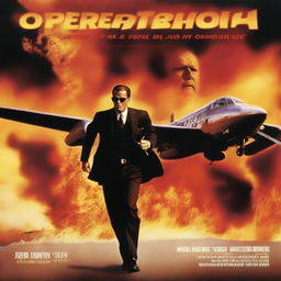 A movie poster featuring a secret service agent on a flaming plane