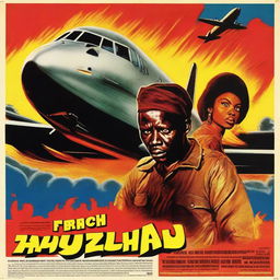 A striking movie poster featuring an African Bo on a flaming plane