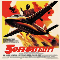 A striking movie poster featuring an African Bo on a flaming plane