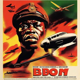 A striking movie poster featuring an African Bo on a flaming plane