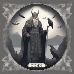 A striking image of Odin, the Norse god, depicted with his iconic spear Gungnir and ravens Huginn and Muninn