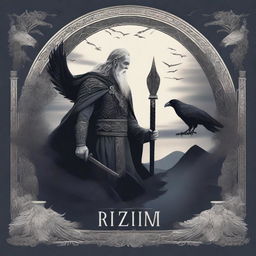 A striking image of Odin, the Norse god, depicted with his iconic spear Gungnir and ravens Huginn and Muninn