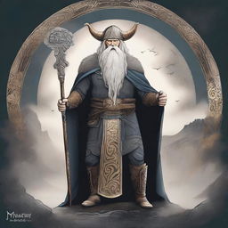 Create a striking image of Odin, the Norse god, with the title 'The Mayziah'