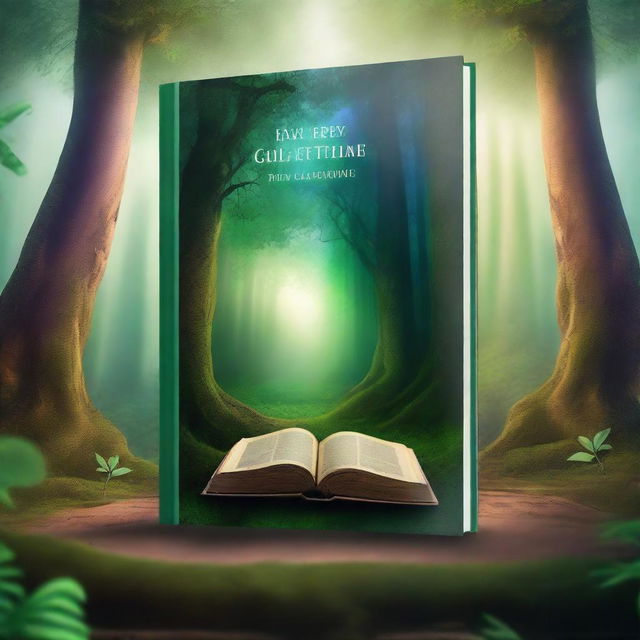 Create a captivating book cover featuring a mystical forest with a hidden ancient temple