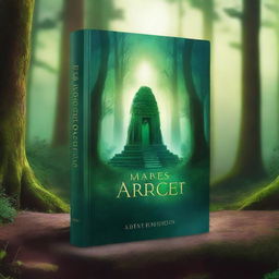 Create a captivating book cover featuring a mystical forest with a hidden ancient temple