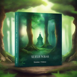 Create a captivating book cover featuring a mystical forest with a hidden ancient temple