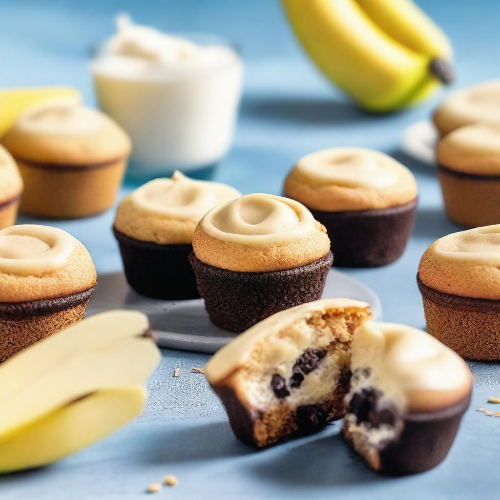 A promotional image for banana muffin flavored Oreo biscuits