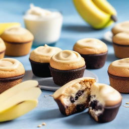 A promotional image for banana muffin flavored Oreo biscuits