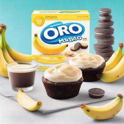 A promotional image for banana muffin flavored Oreo biscuits