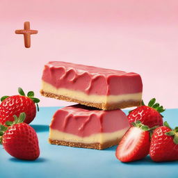 A promotional image for a strawberry custard flavored Mars bar