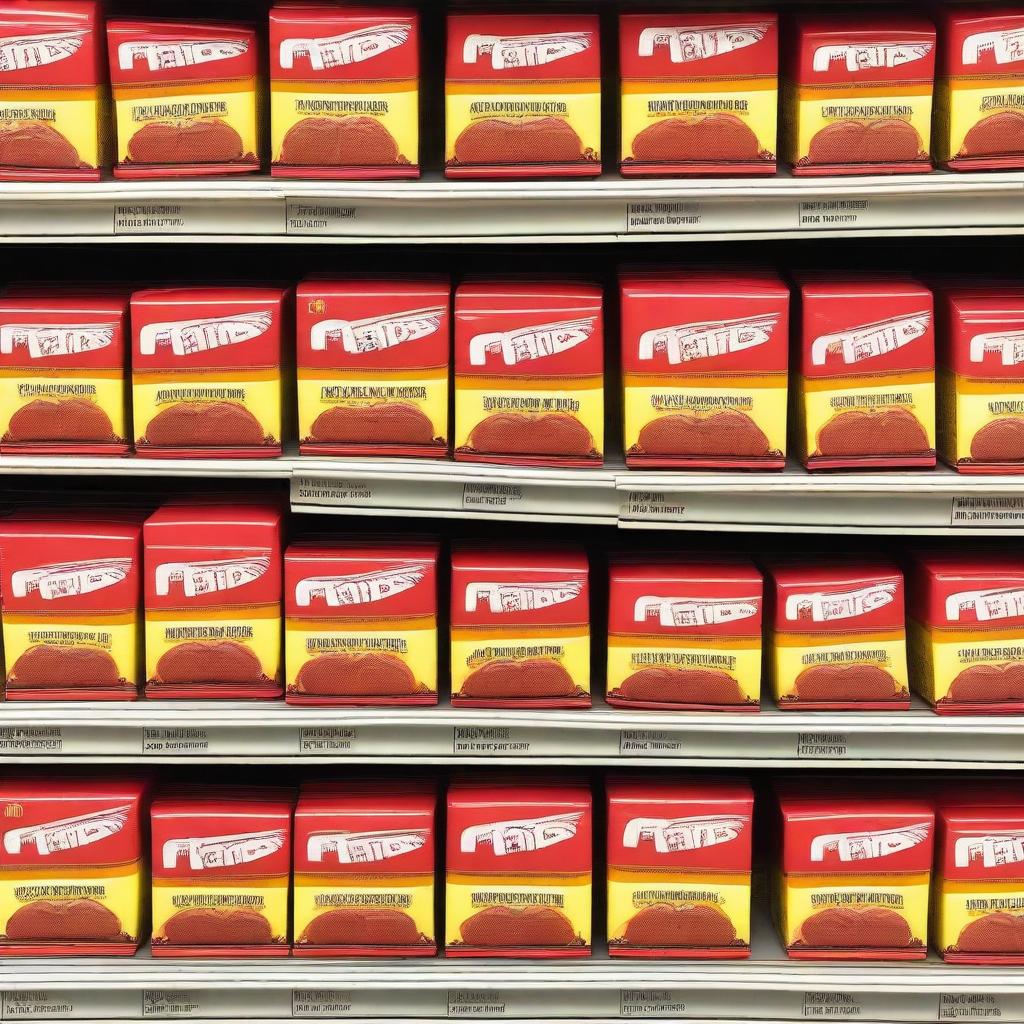 A realistic image of a strawberry custard flavored Mars bar displayed on a supermarket shelf