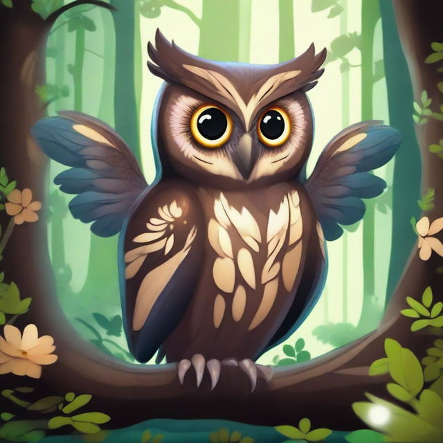 Create an image of an Owlin, a humanoid owl creature with feathered wings, large eyes, and a beak