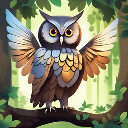 Create an image of an Owlin, a humanoid owl creature with feathered wings, large eyes, and a beak