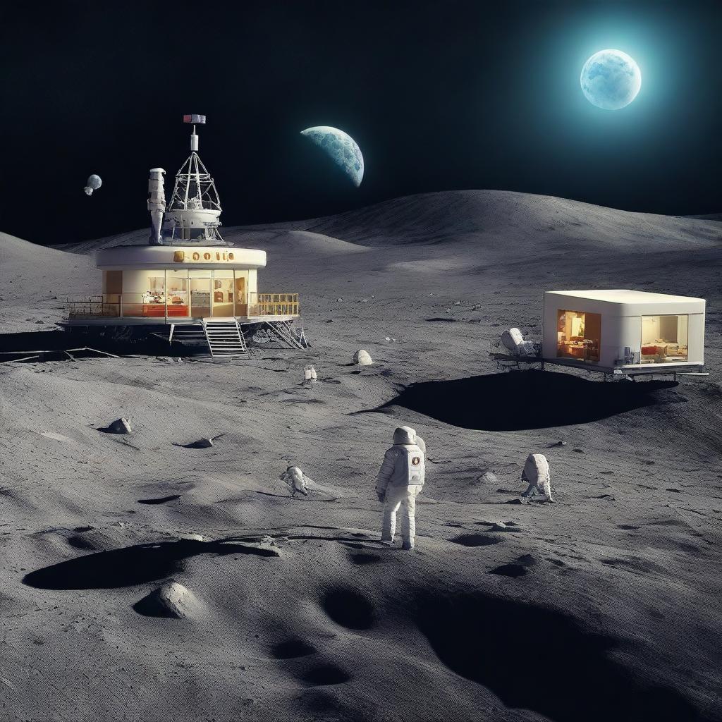 A series of realistic photos depicting a McDonald's restaurant on the moon