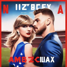 A Netflix movie poster featuring Taylor Swift's song 'Miss Americana and the Heartbreak Prince' with Travis Kelce