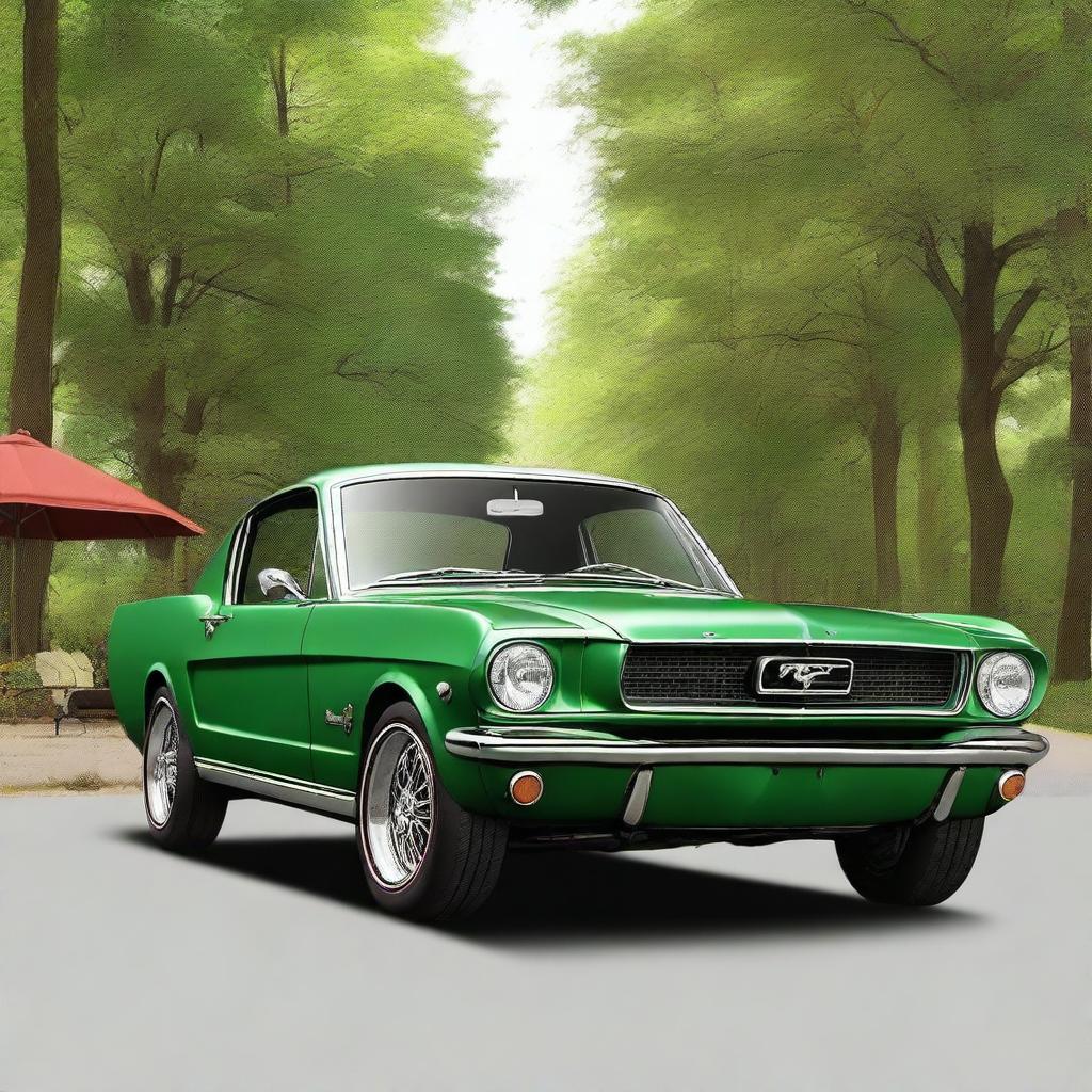 Create an image of a 1966 Mustang Fastback with an R apron front bumper