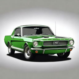 Create an image of a 1966 Mustang Fastback GT350R with an R apron front bumper