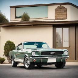 Create an image of a 1966 Mustang Fastback GT350R with an R apron front bumper