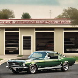 Create an image of a 1966 Mustang Fastback GT350R with an R apron front bumper