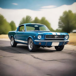 Create an image of a 1966 Mustang Fastback GT350R with an R apron front bumper