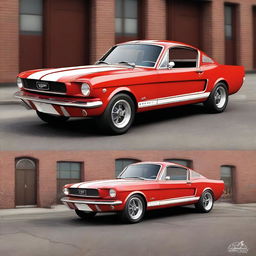 Create an image of a 1966 Mustang Fastback GT350R with an R apron front bumper