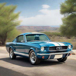 Create an image of a 1966 Mustang Fastback GT350R with an R apron front bumper