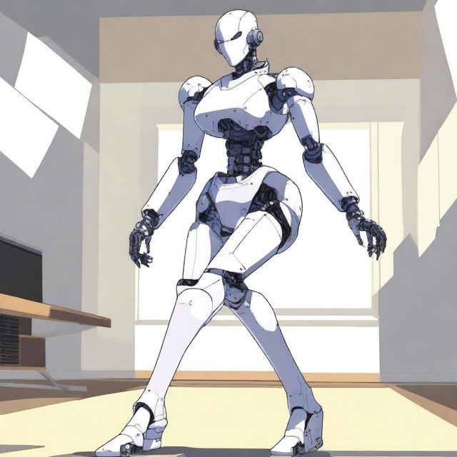 Create an NSFW anime-style image of a robot teacher wearing stockings, stepping on the viewer