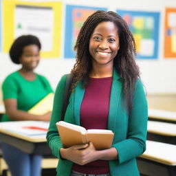 A beautiful teacher standing in front of a classroom