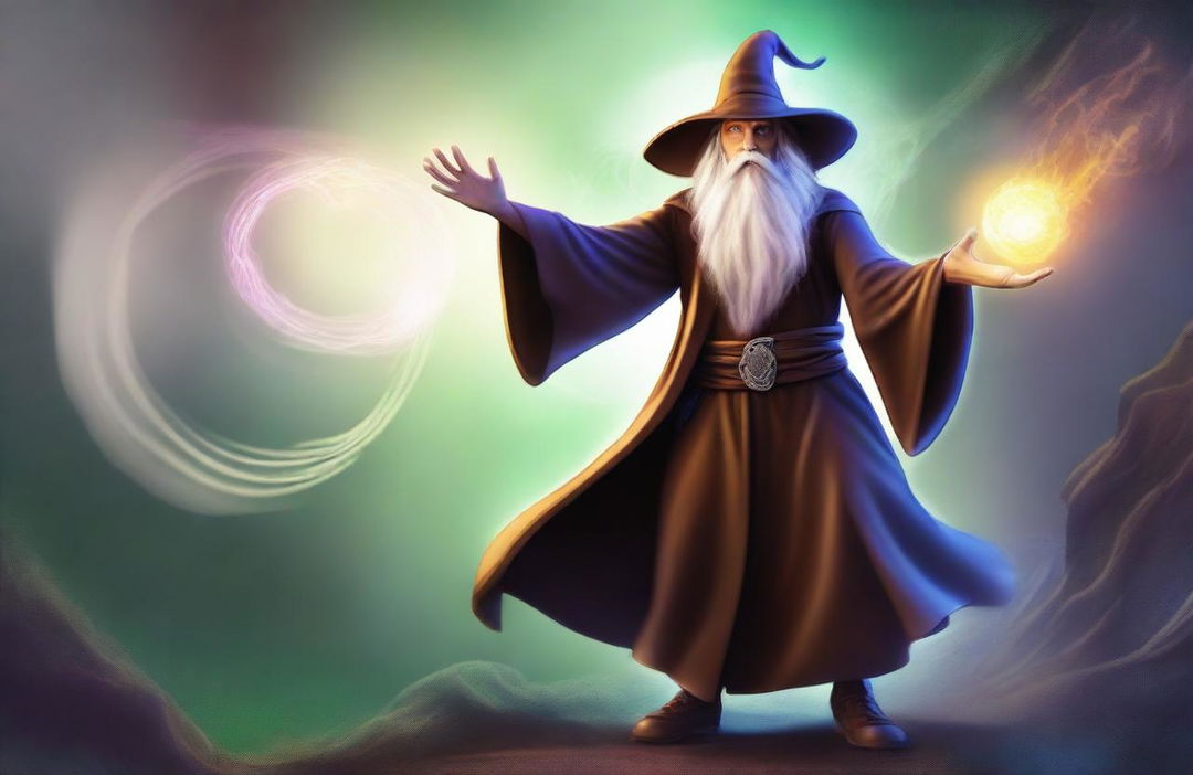 A detailed illustration of a wizard casting a spell, perfect for a Dungeons & Dragons character sheet