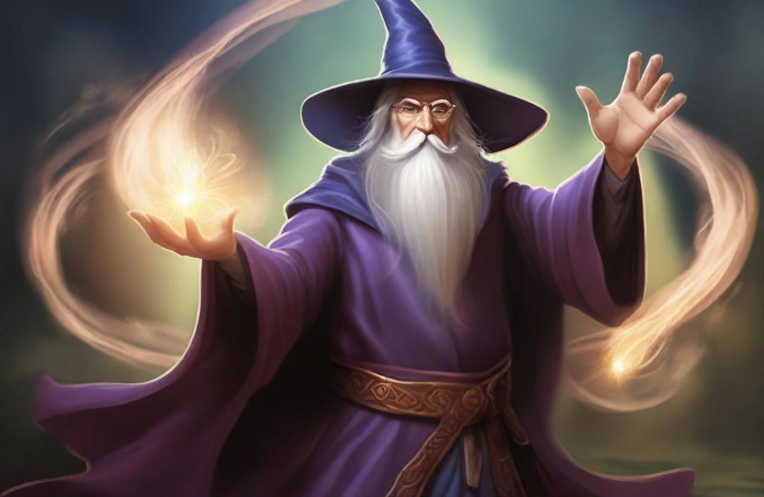 A detailed illustration of a wizard casting a spell, perfect for a Dungeons & Dragons character sheet