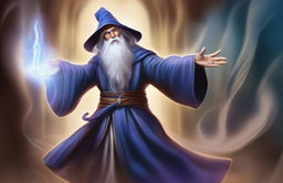 A detailed illustration of a wizard casting a spell, perfect for a Dungeons & Dragons character sheet