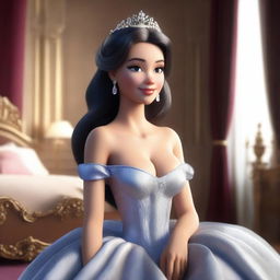 A 3D render of a beautiful princess in a seductive and stylish pose, inspired by the iconic Disney style