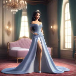 A 3D render of a beautiful princess in a seductive and stylish pose, inspired by the iconic Disney style