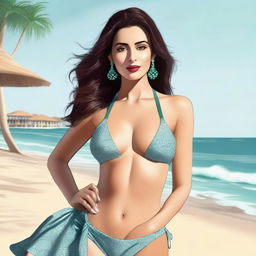 A tasteful and elegant depiction of a Pakistani actress wearing a fashionable bikini